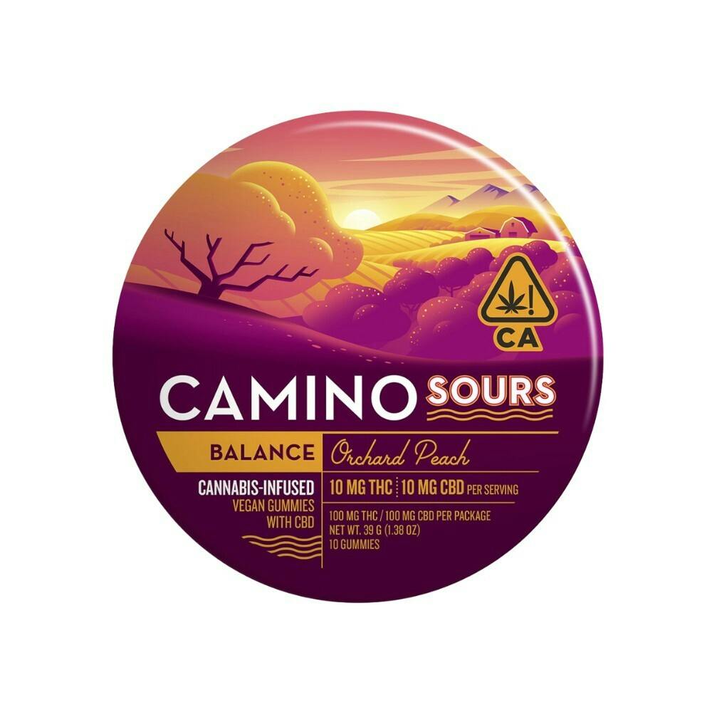Balance | Orchard Peach Sours THC:CBD 1:1 Gummies | 100mg | 10ct | 10mg/ea