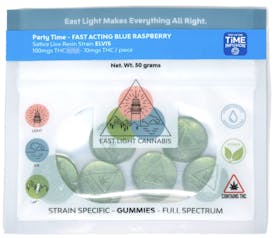 East Light Cannabis - Party Time(Sativa)-Fast Acting-Blue Raspberry-Gummy-100mg (10pk)