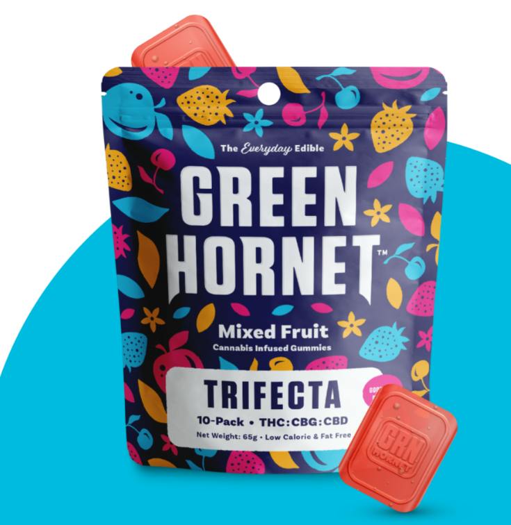 Green Hornet Trifecta Mixed Fruit THC:CBD:CBG Gummies