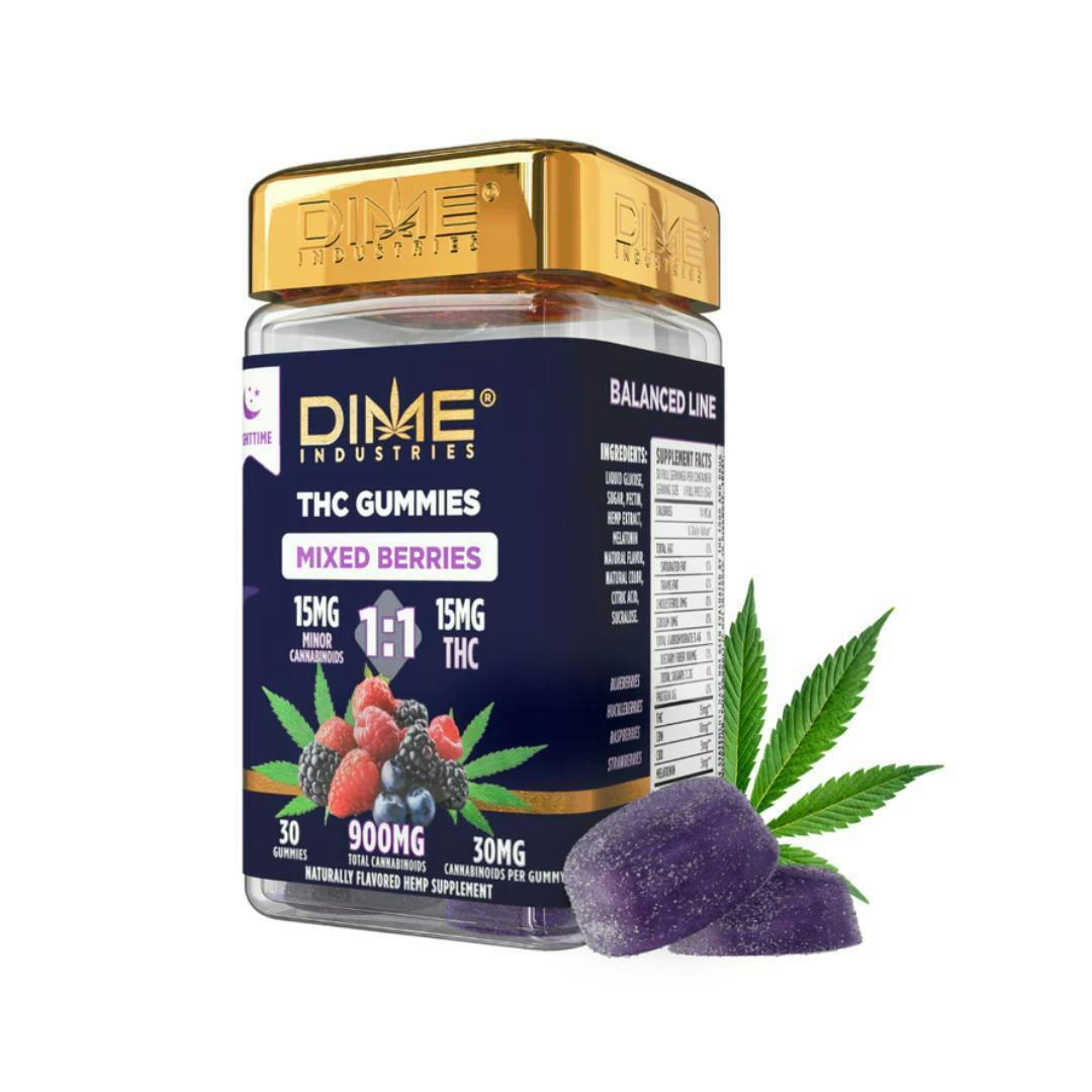 Dime Nighttime 1:1 D9 THC Mixed Berries Gummies
