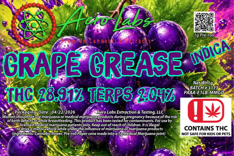 Aero Labs 1g Preroll Grape Grease