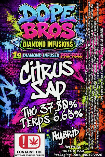 Dope Bro's Diamond Infused 1g Preroll Citrus Sap