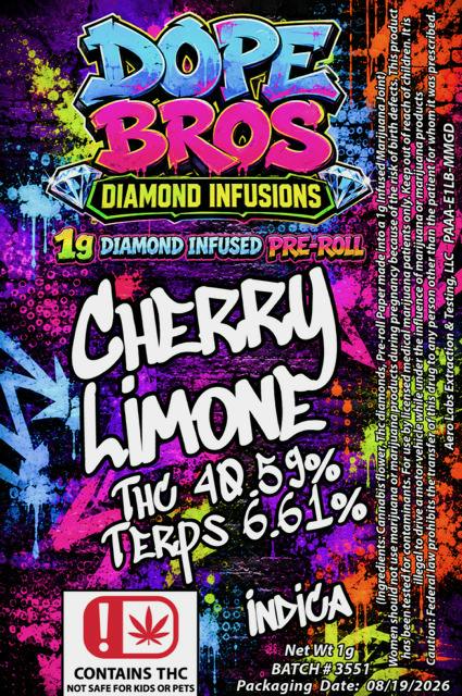 Dope Bro's Diamond Infused 1g Preroll Cherry Limone