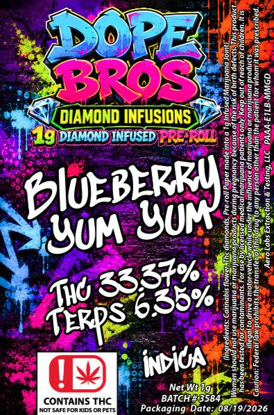 Dope Bro's Diamond Infused 1g Preroll Blueberry Yum Yum