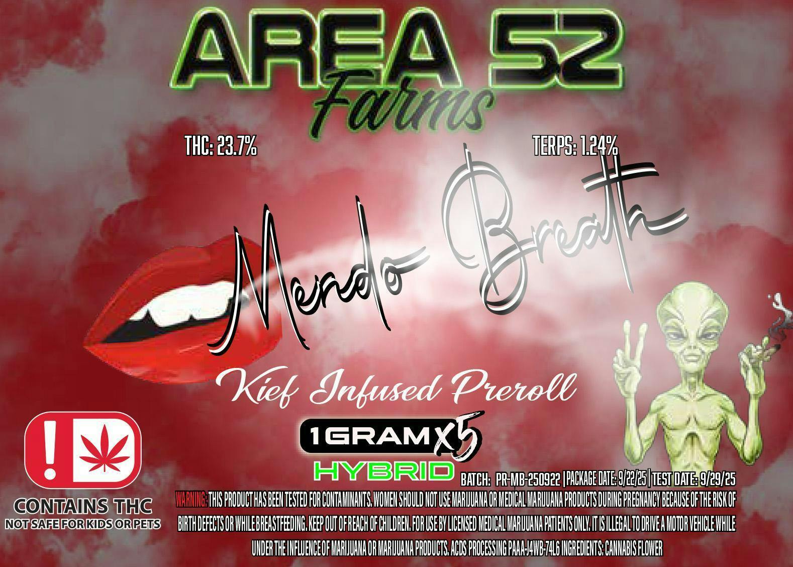 Area 52 5pk Prerolls Mendo Breath