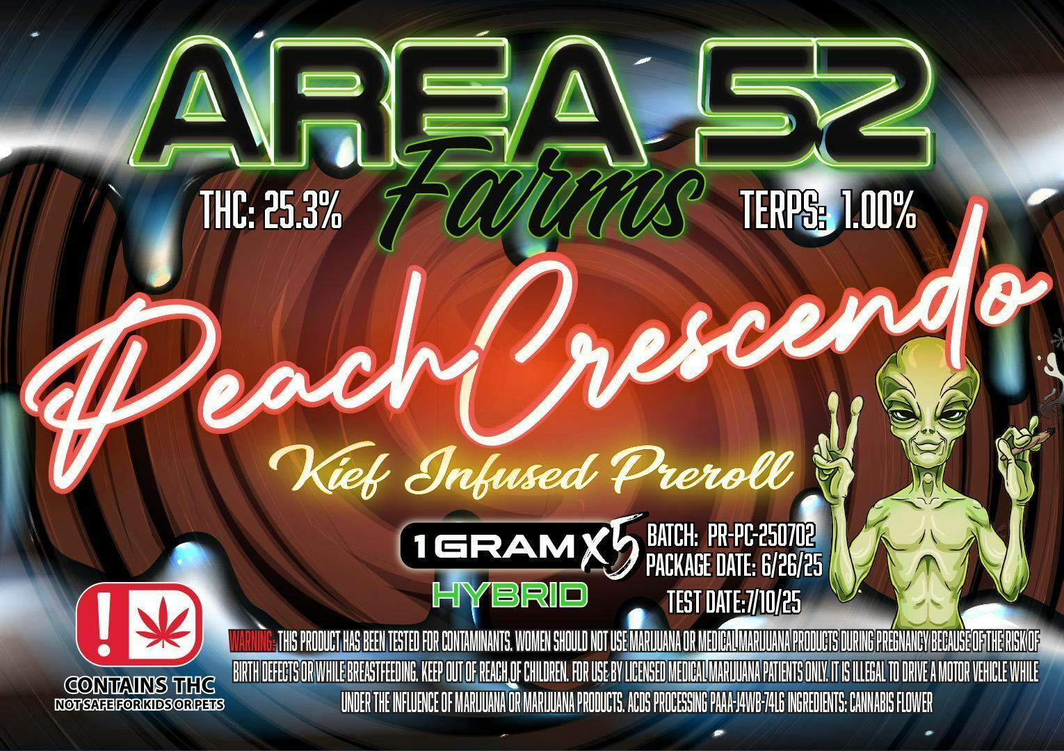 Area 52 5pk Prerolls Peach Cresendo