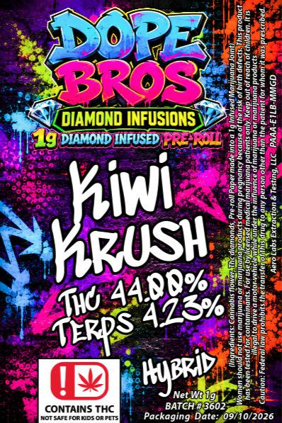 Dope Bro's Diamond Infused 1g Preroll Kiwi Krush