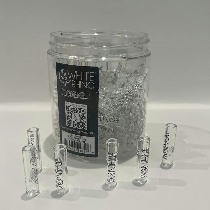 WHITE RHINO 9MM ROUND GLASS TIPS at Stoney Leaf