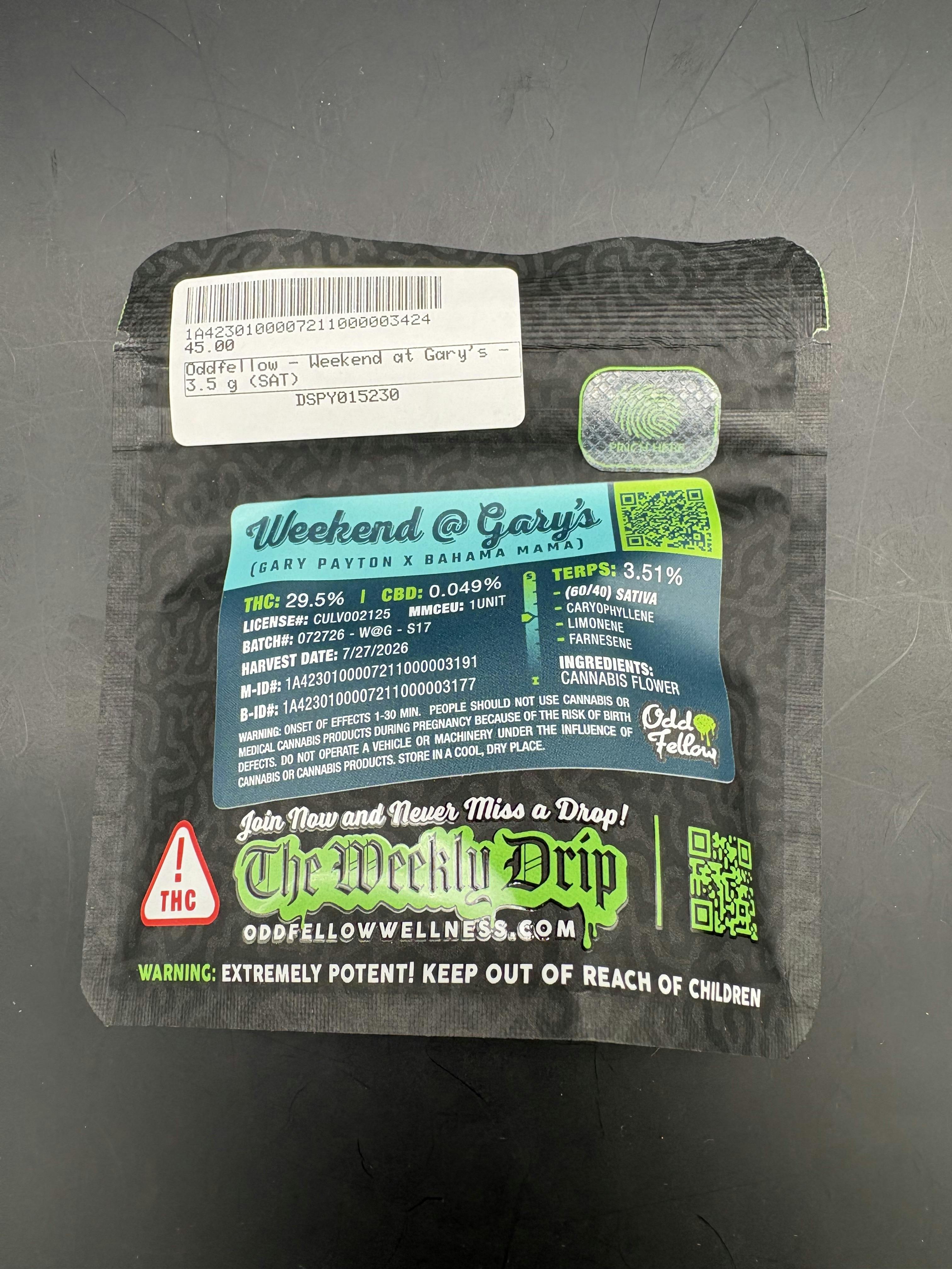Oddfellow - Weekend at Gary's - 3.5 g (SAT)