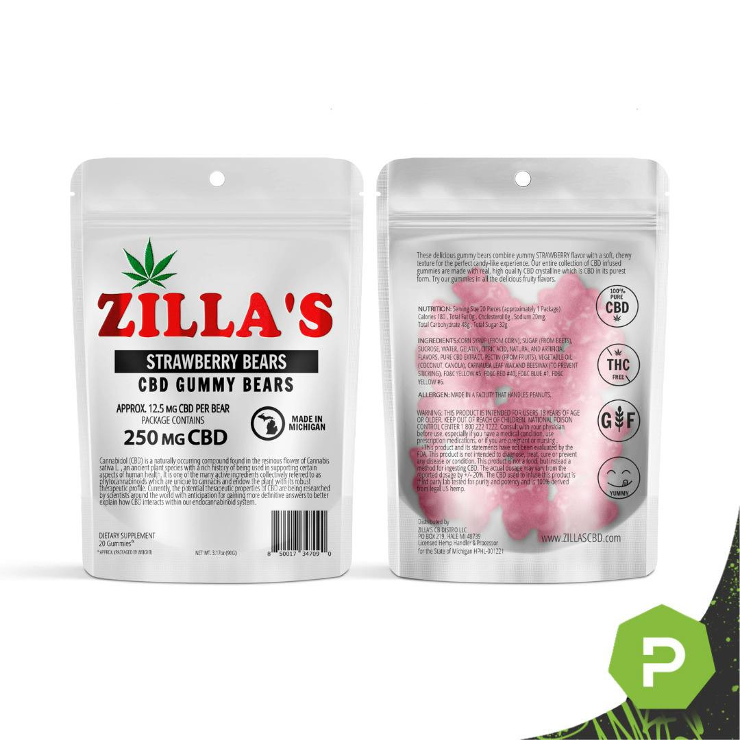 Zilla's | 250mg CBD Gummy Bears | Strawberry Candy
