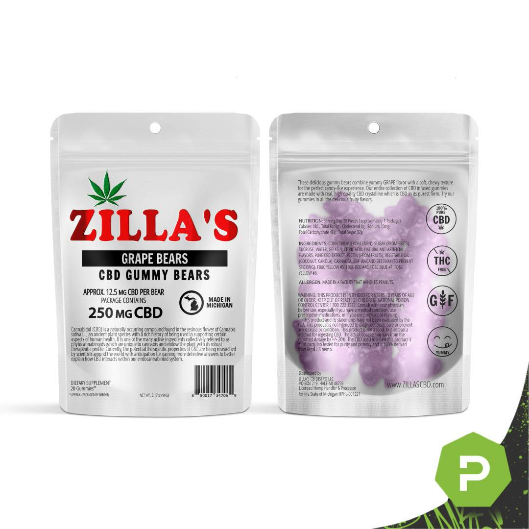 Zilla's | 250mg CBD Gummy Bears | Grape Candy