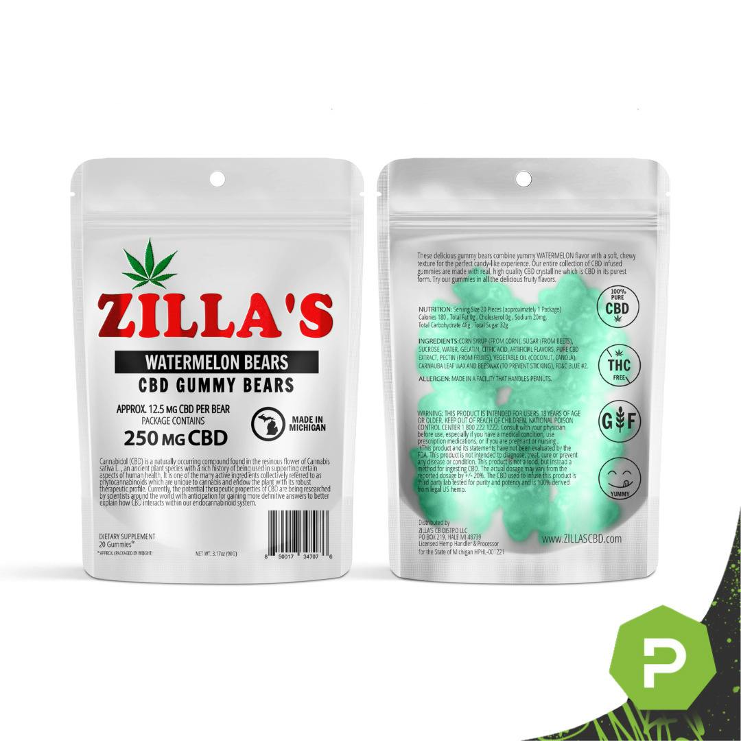 Zilla's | 250mg CBD Gummy Bears | Watermelon