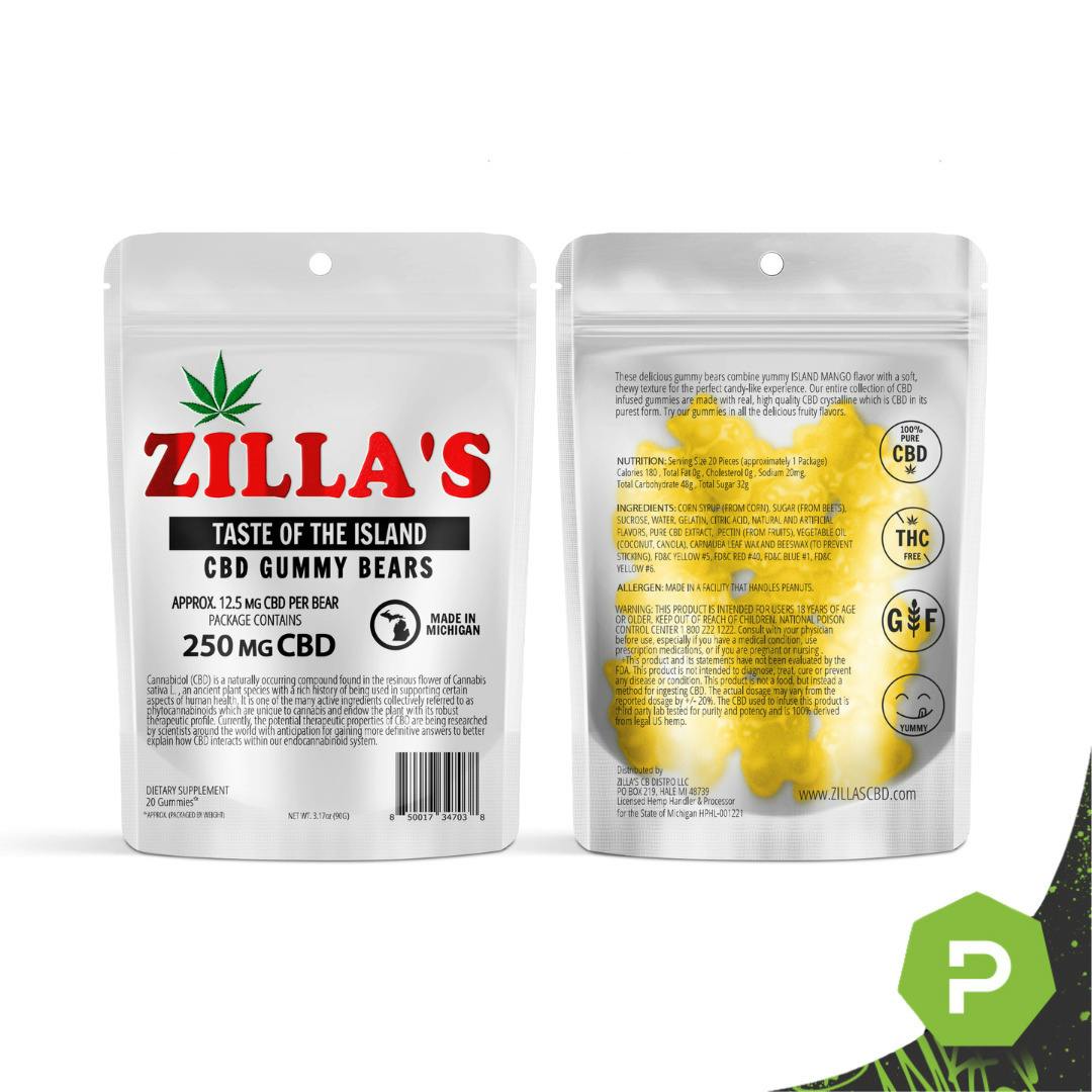 Zilla's | 250mg CBD Gummy Bears | Island Mango
