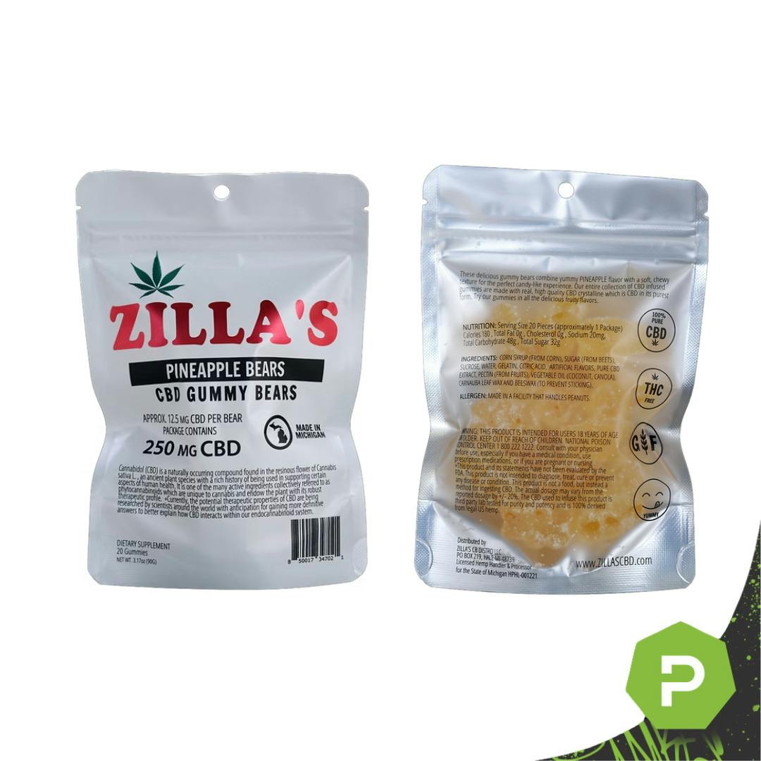 Zilla's | 250mg CBD Gummy Bears | Pineapple