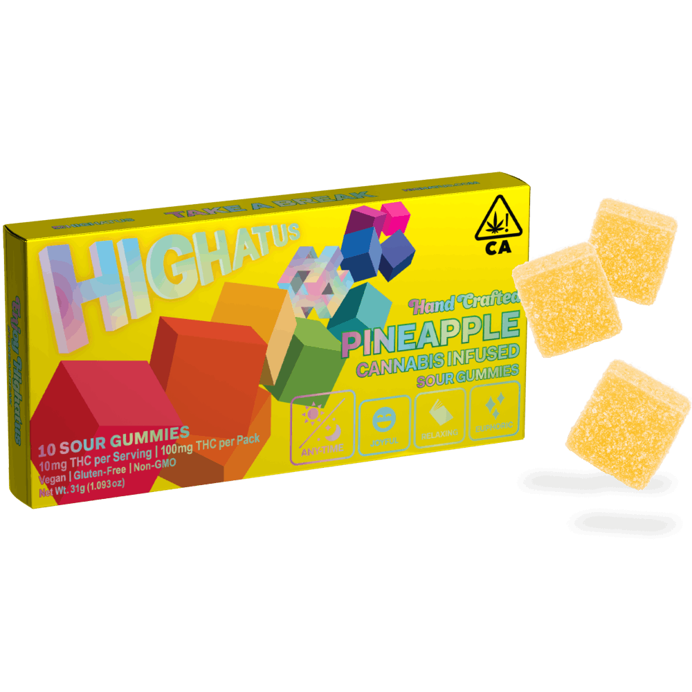 Highatus | Pineapple Sour Gummies | 100mg | 10ct | 10mg/ea
