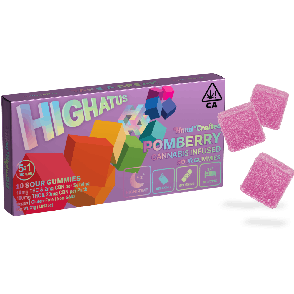 Highatus | Pomberry 5:1 THC:CBN Sour Gummies | 100mg | 10ct | 10mg/ea