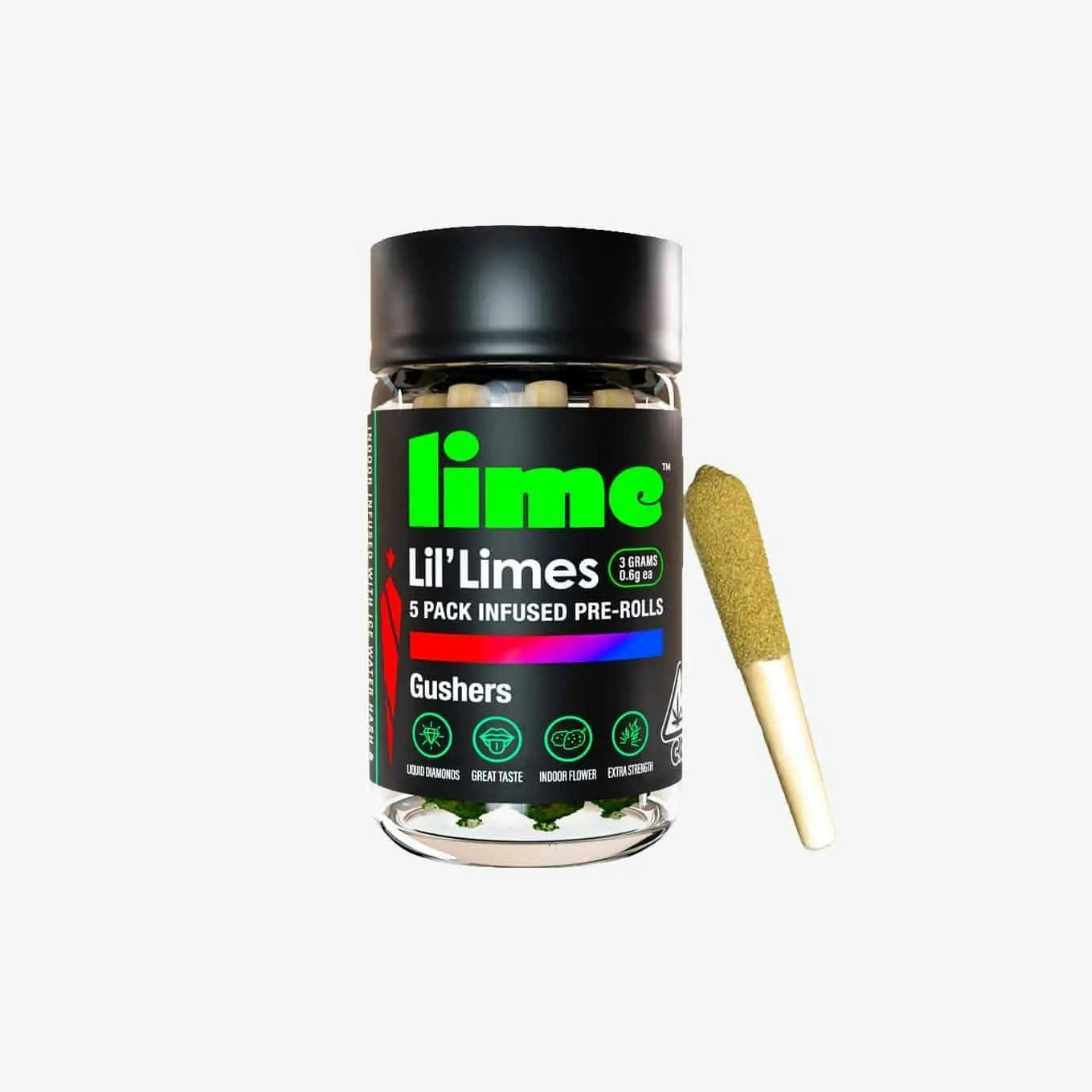 Lime- Gushers Mini Pre Roll Diamond & Hash Infused 5pk (H)