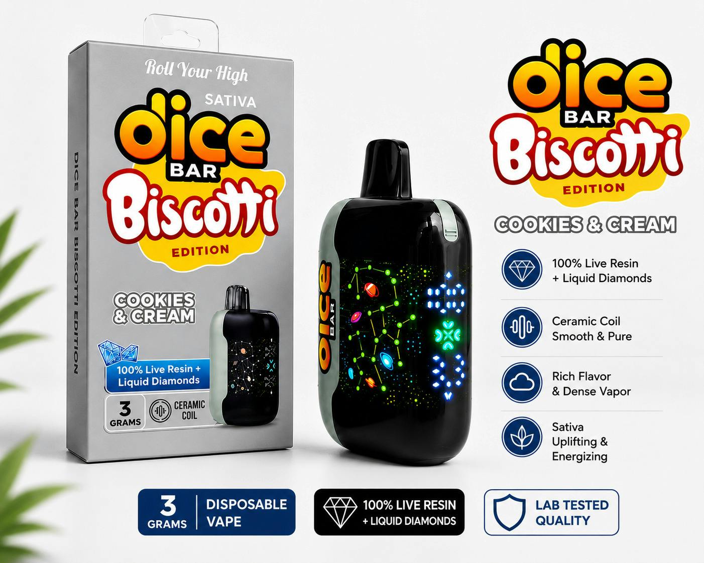 Dice Bar - 3g Disposable Live Resin + LQD - Cookies & Cream