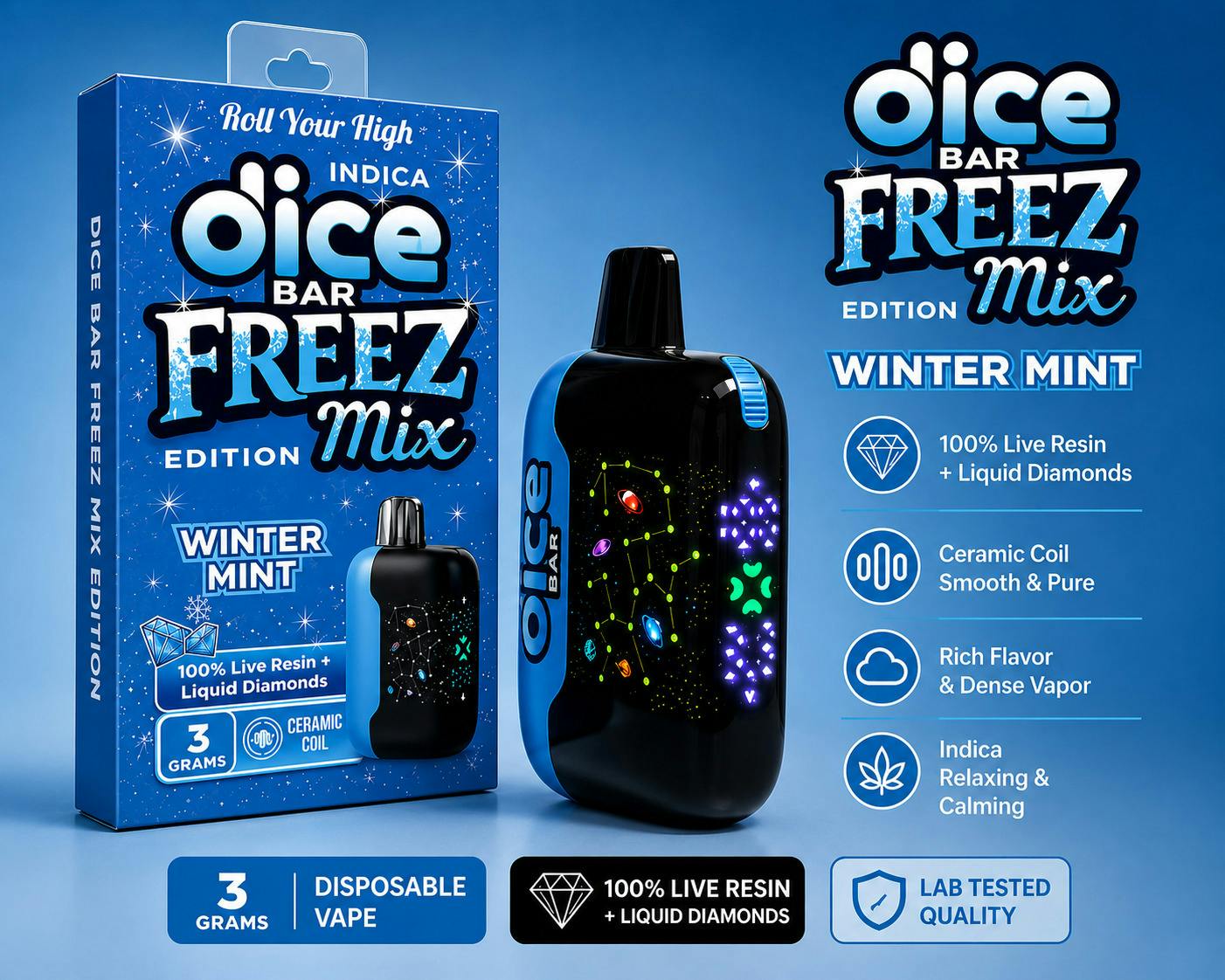 Dice Bar - 3g Disposable Live Resin + LQD - Winter Mint