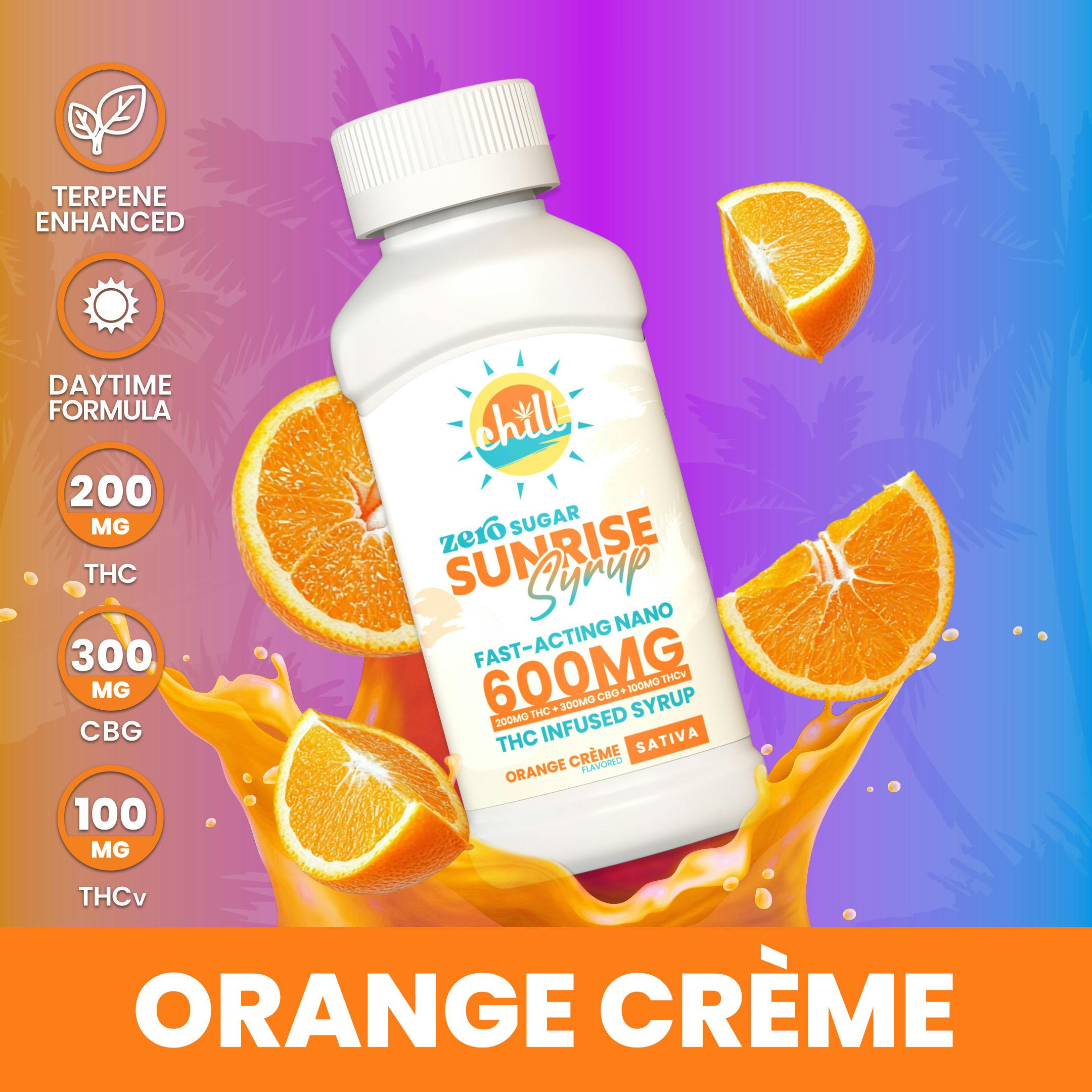 Chill Medicated | 600mg 1:1:1 Zero Sugar AM Sunrise Syrup | Orange Creme