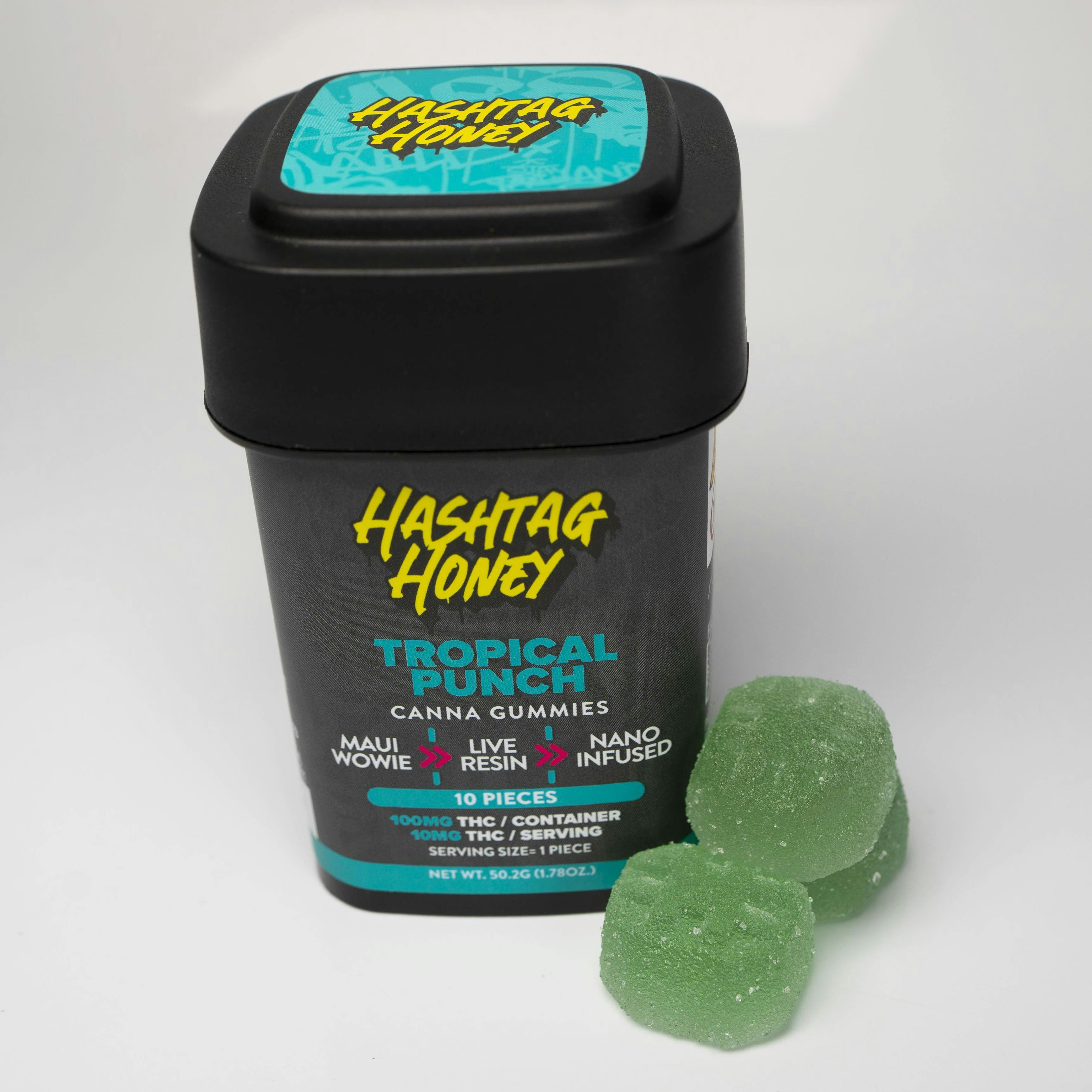 Hashtag Honey - Tropical Punch (sativa) - 10 Pack x 10mg Live Resin Gummies (100mg thc)