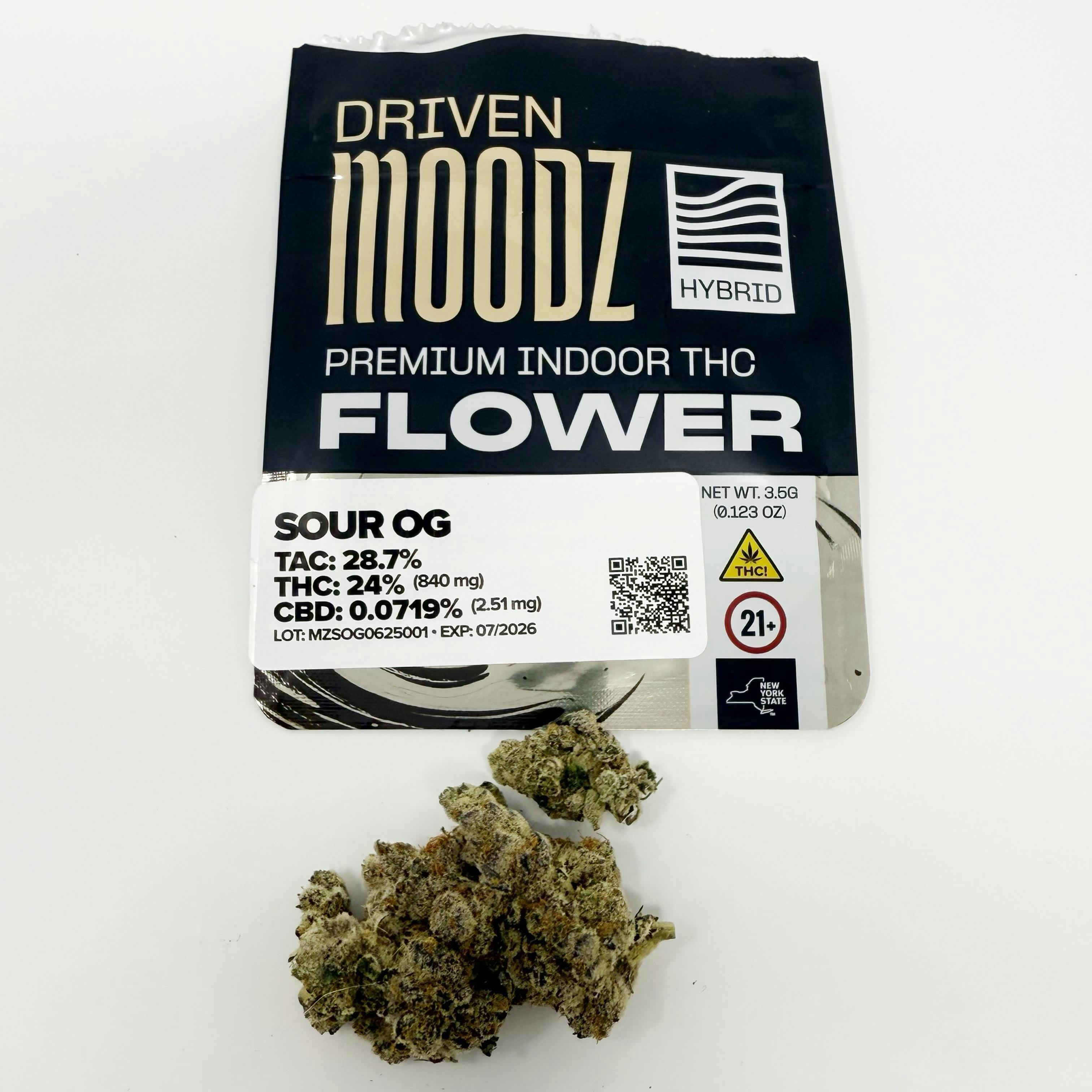 Moodz Premium Indoor Flower - Sour OG (hybrid) - 3.5g bag - 24% THC