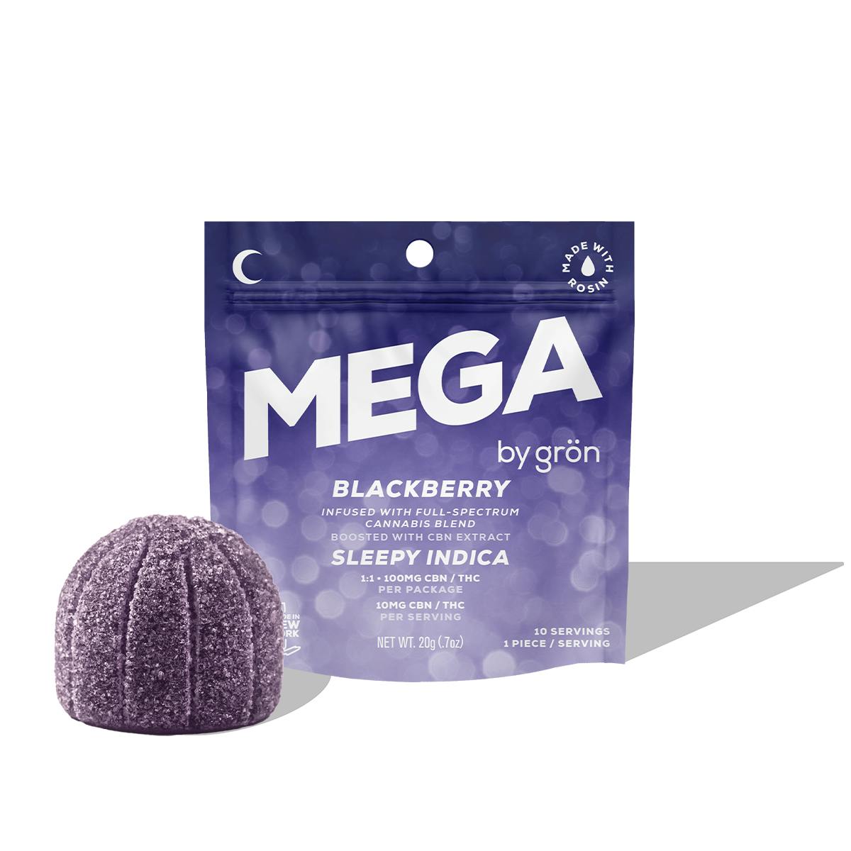 gron - Blackberry Mega (sleepy indica) Full Spectrum Gummy - 100mg THC total:100mg CBN total