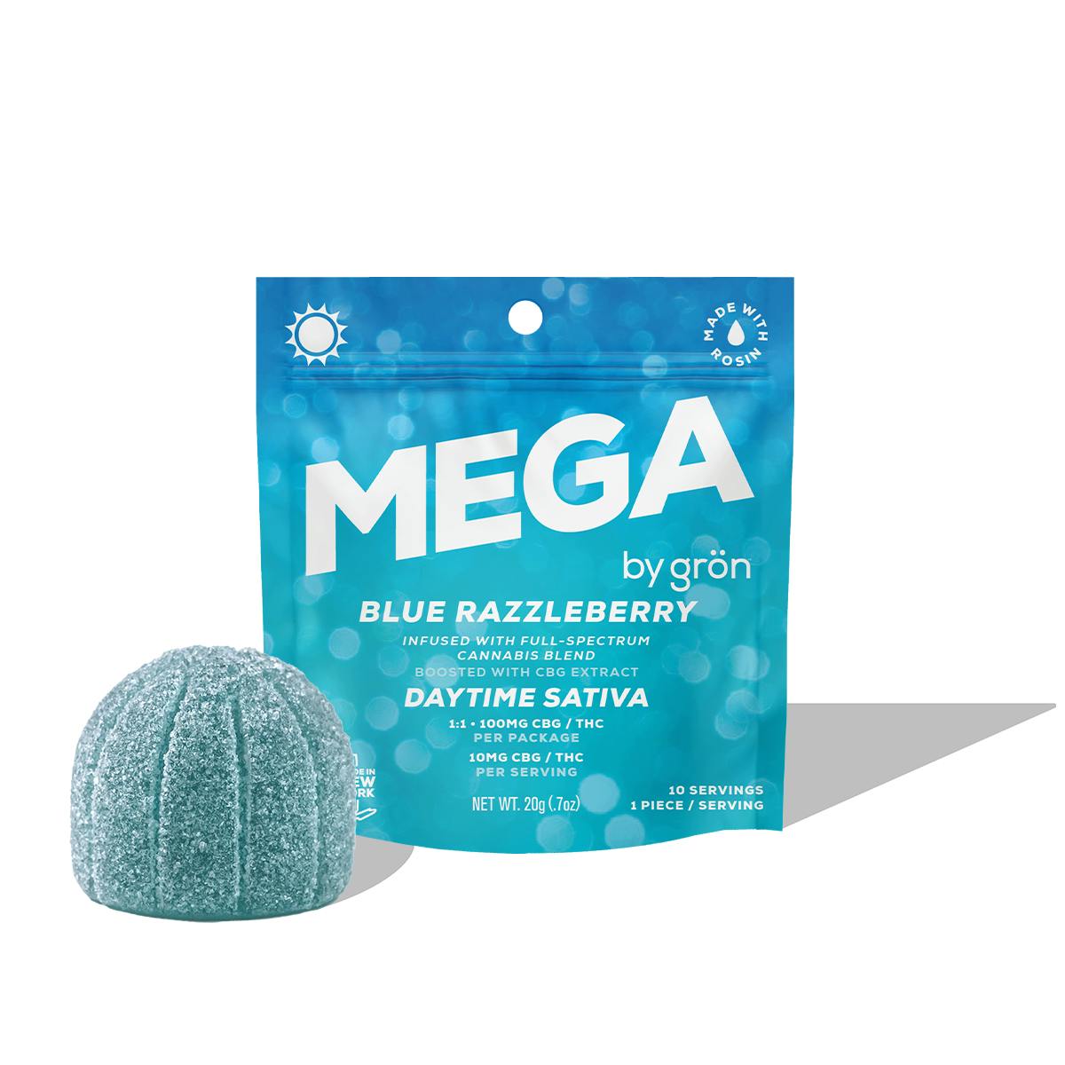 gron - Blue Razzleberry Mega (sativa) Full Spectrum Gummy - 100mg THC total:100mg CBG total