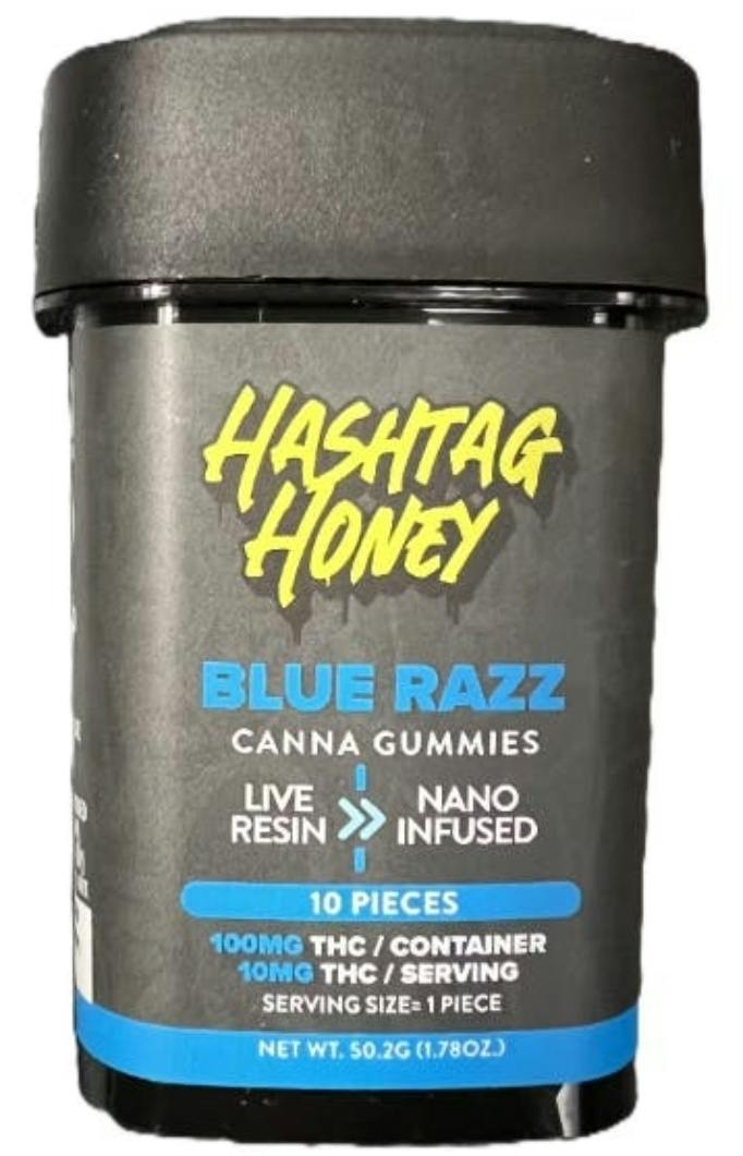 Hashtag Honey - Blue Razz (hybrid) - 10 Pack x 10mg Live Resin Gummies (100mg thc)