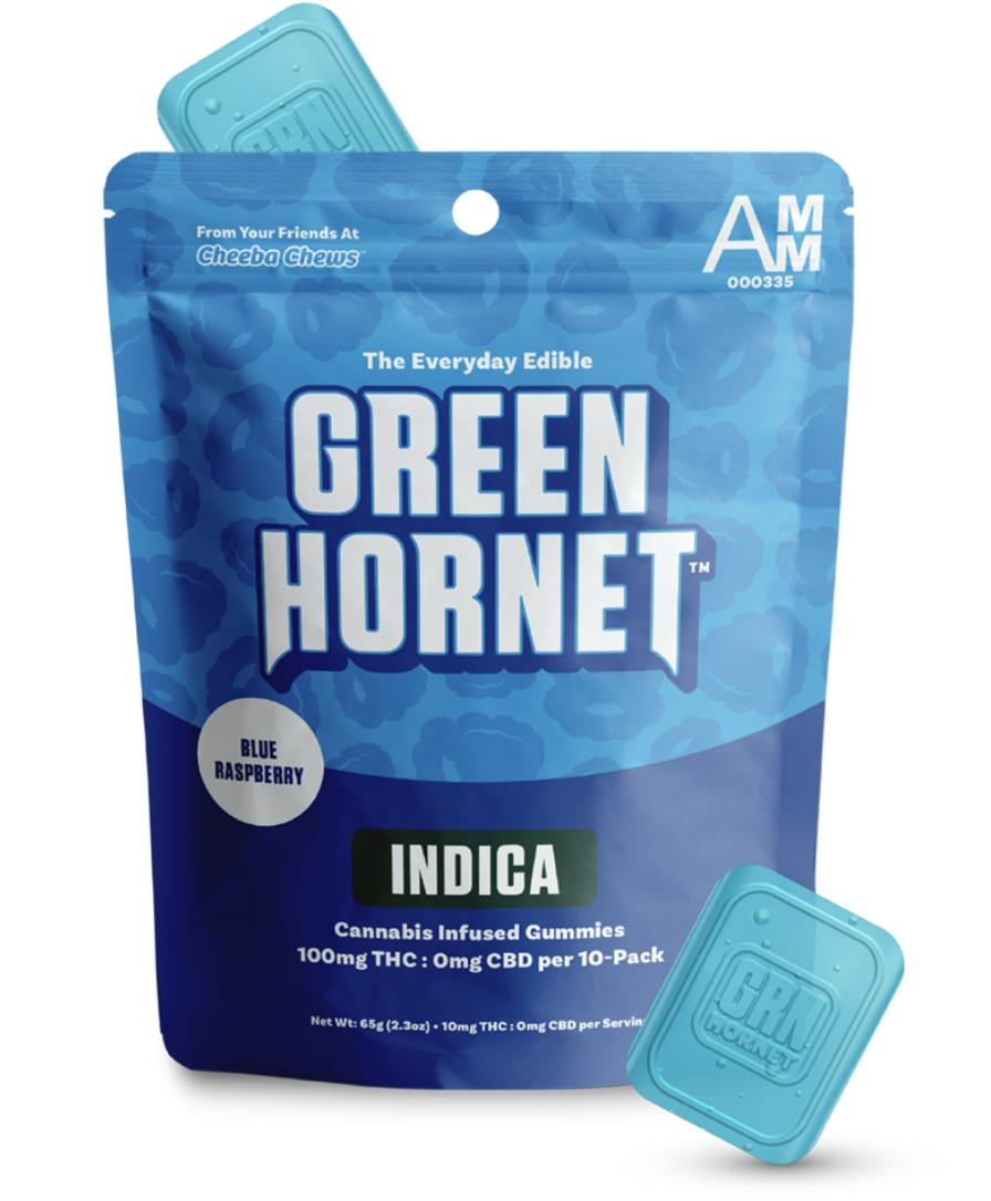 Green Hornet Blue Raspberry Indica 100mg 10 Pack