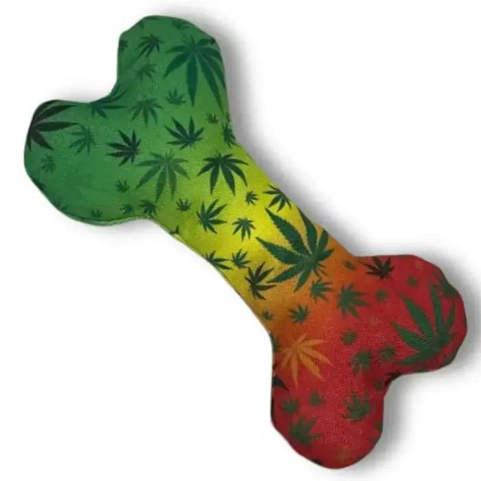 Stoned to da Bone Rasta Marijuana Squeaky Bone Dog Toy - 8"