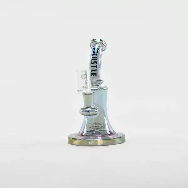 Castle Glassworks | 8.5" Bell Dab Rig 7mm Thick Electroplated Glass 14mm Female - Dark Chrome