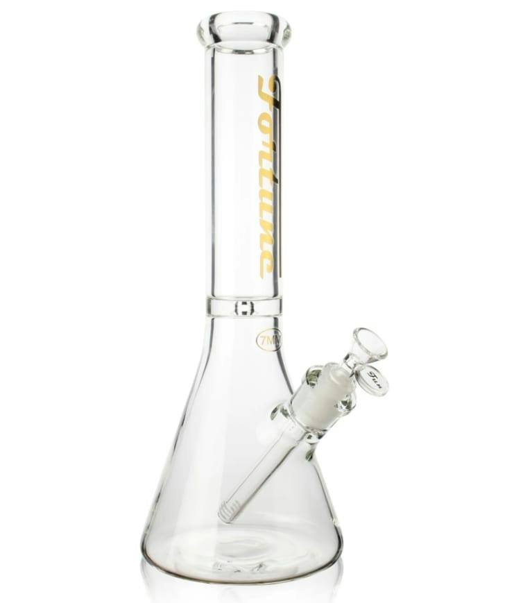 Fortune 14" Beaker 7mm Glass Bong Disc Catcher Gold