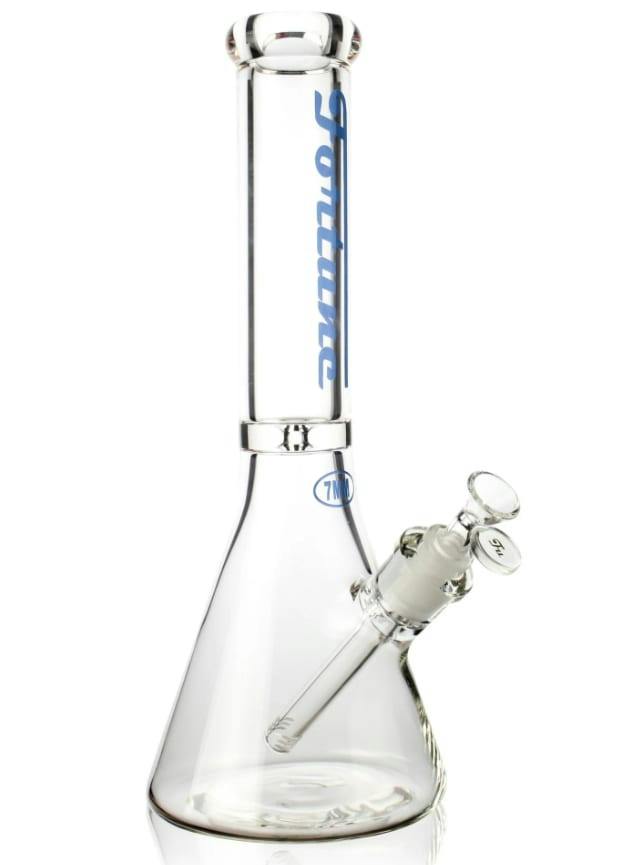 Fortune 14" Beaker 7mm Glass Bong Disc Catcher Blue