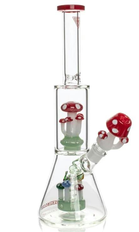 Red Eye Glass 12" Tall Red Amanita Dual Chamber Beaker Base Bong