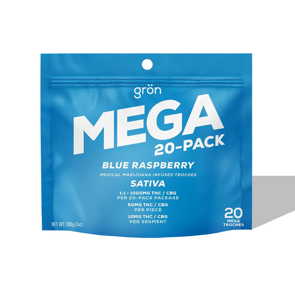 Gron MEGA 1:1 THC:CBG Blue Raspberry Troches 1000mg [20pk]