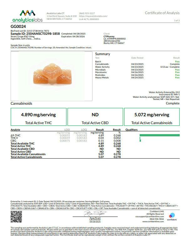 RSO Grape Gummies 100mg (10-Pack | 10mg Each) (25845)