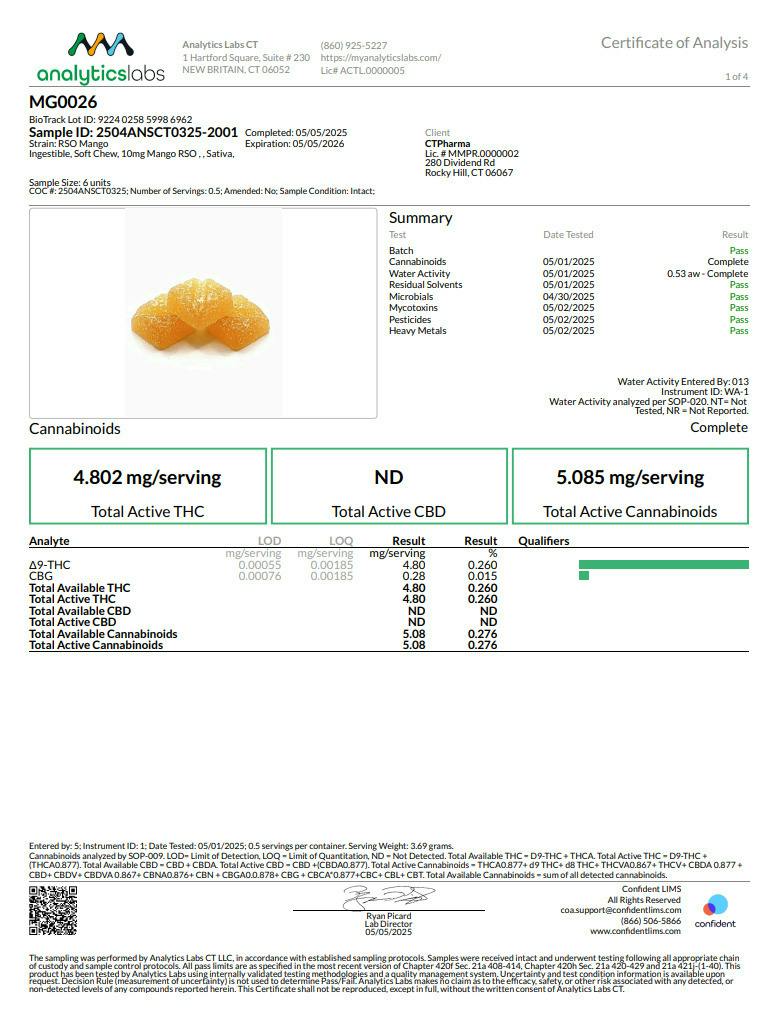 RSO Mango Gummies 100mg (10-Pack | 10mg Each) (25862)
