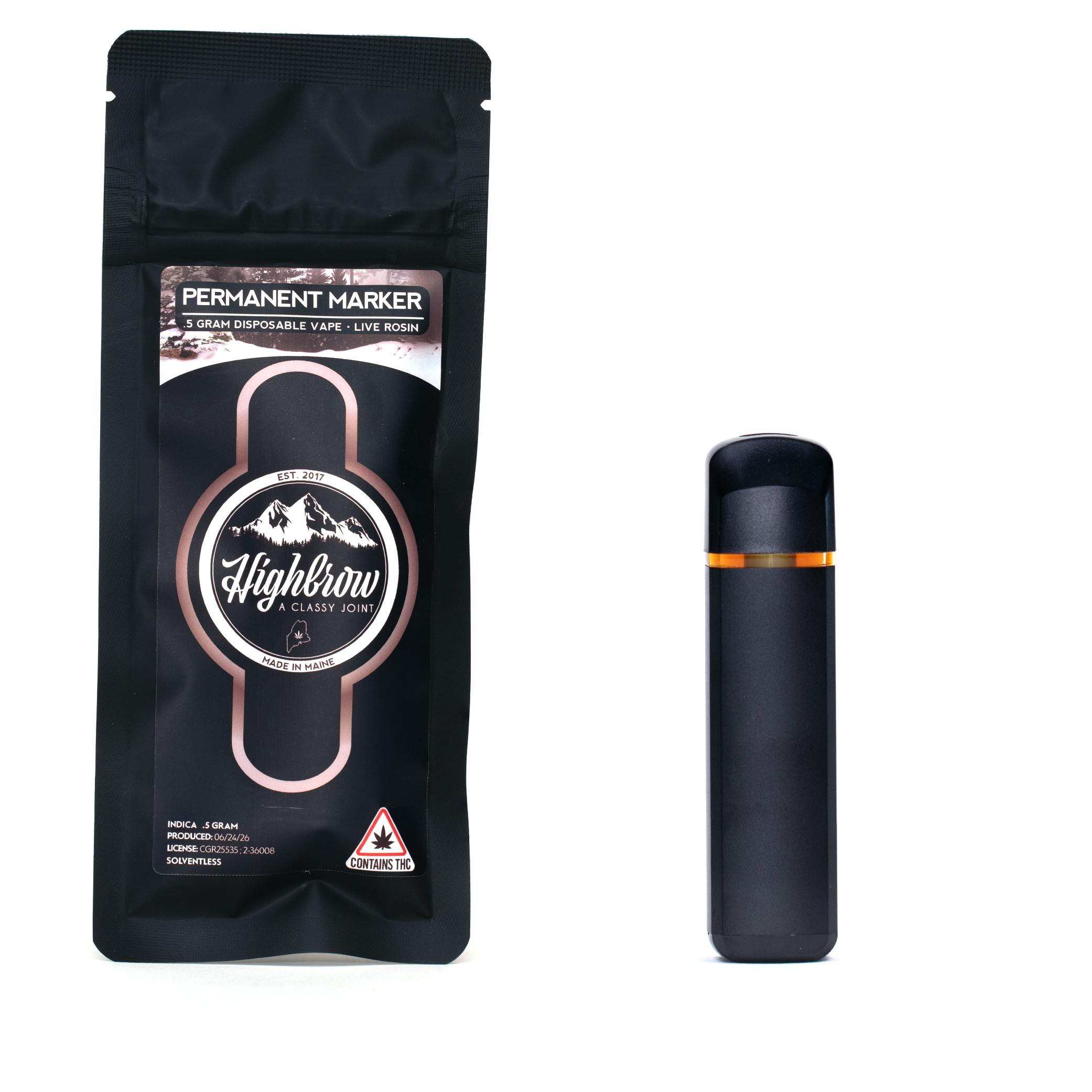 Highbrow | Permanent Marker | Live Rosin | 0.5g Disposable Vape