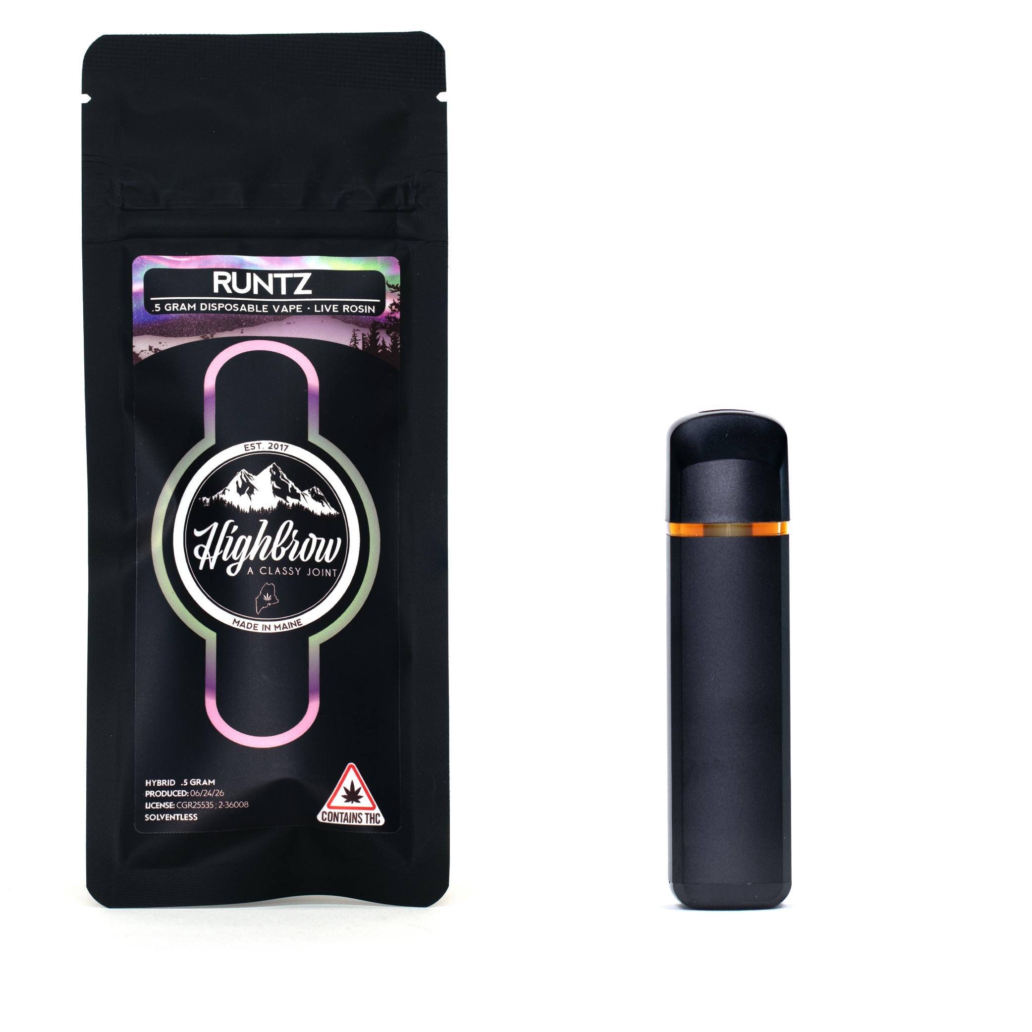 Highbrow | Runtz | Live Rosin | 0.5g Disposable Vape