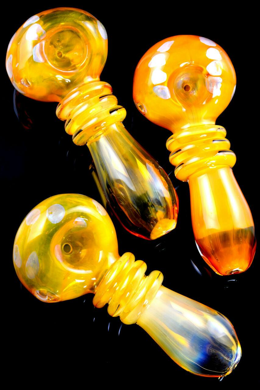 4.5" Dotted Gold Fumed Color Changing Pipe with RINGS