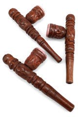 Carved Wooden Pipe - Stone Bowl Inlay