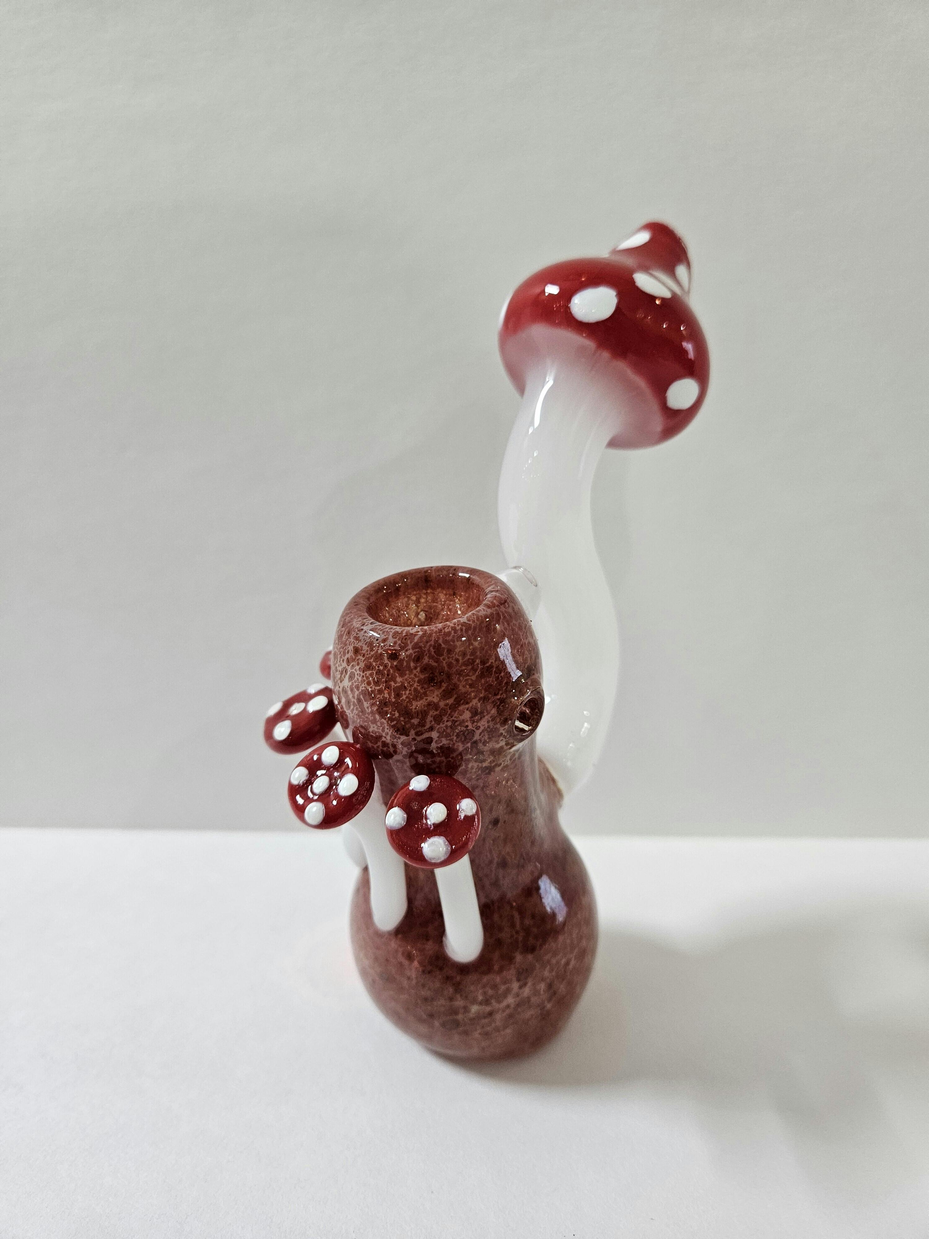 6" Silver Fumed Mushroom Sherlock Bubbler - Red