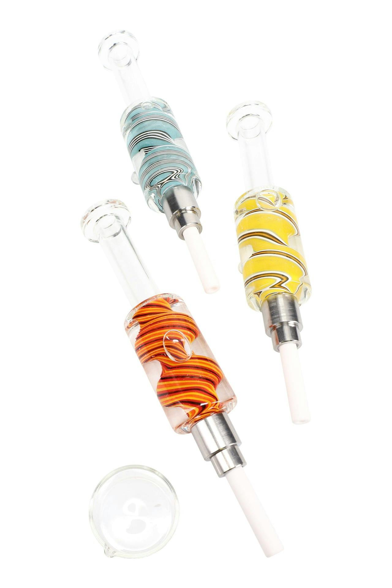 Swirl Striped Fluid Filled Dab Straw Kit Various Colors