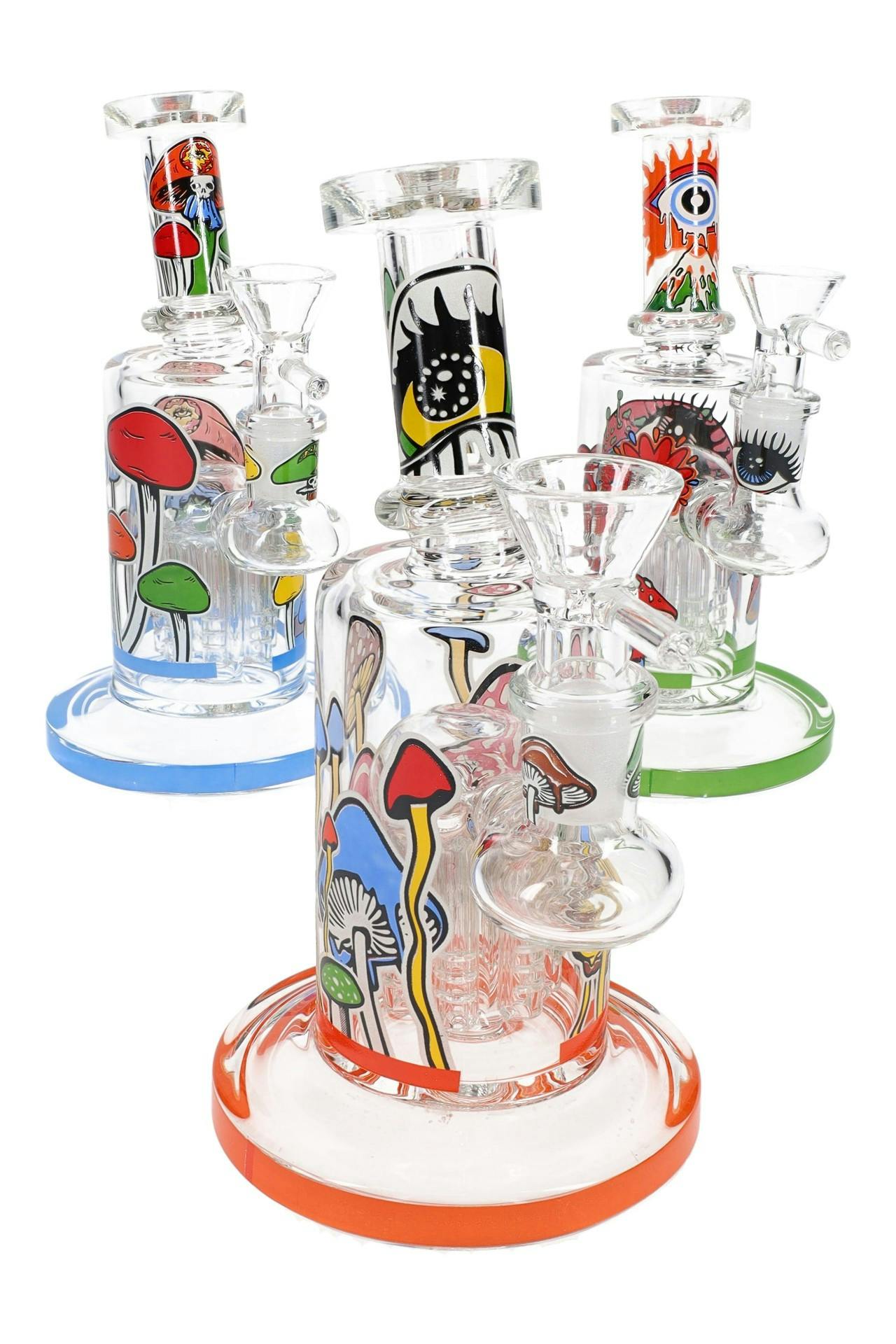 6.5" Glow in the Dark Mushroom Bong with Tree Perc. - VARIOUS COLORS