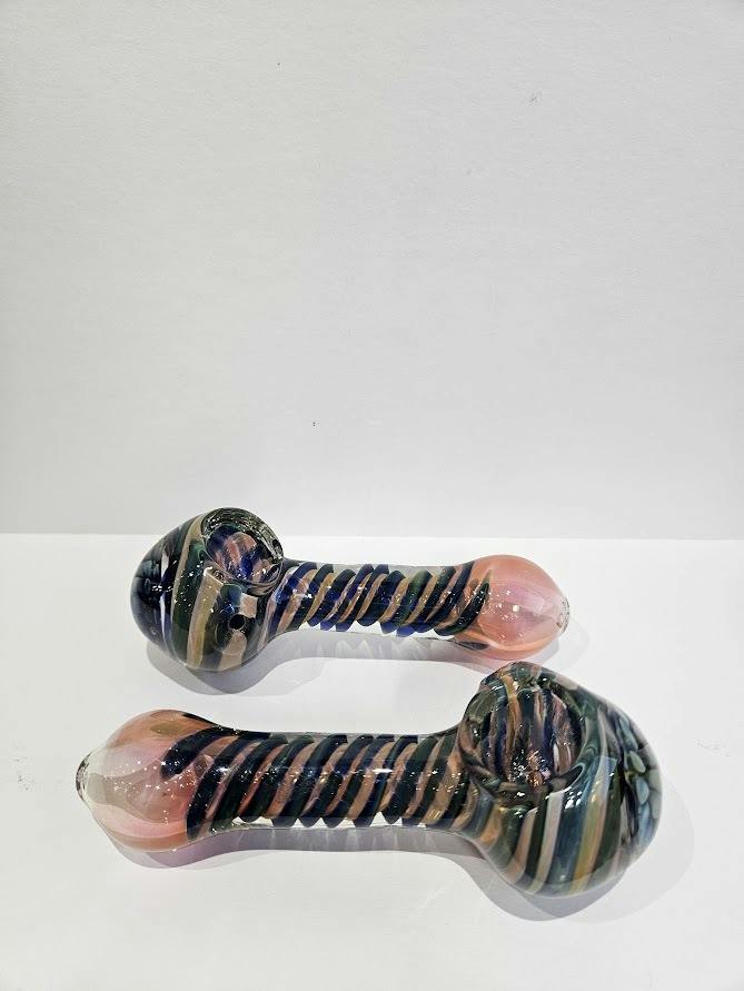 Large Swirled Glass Pipe - Pink and Green