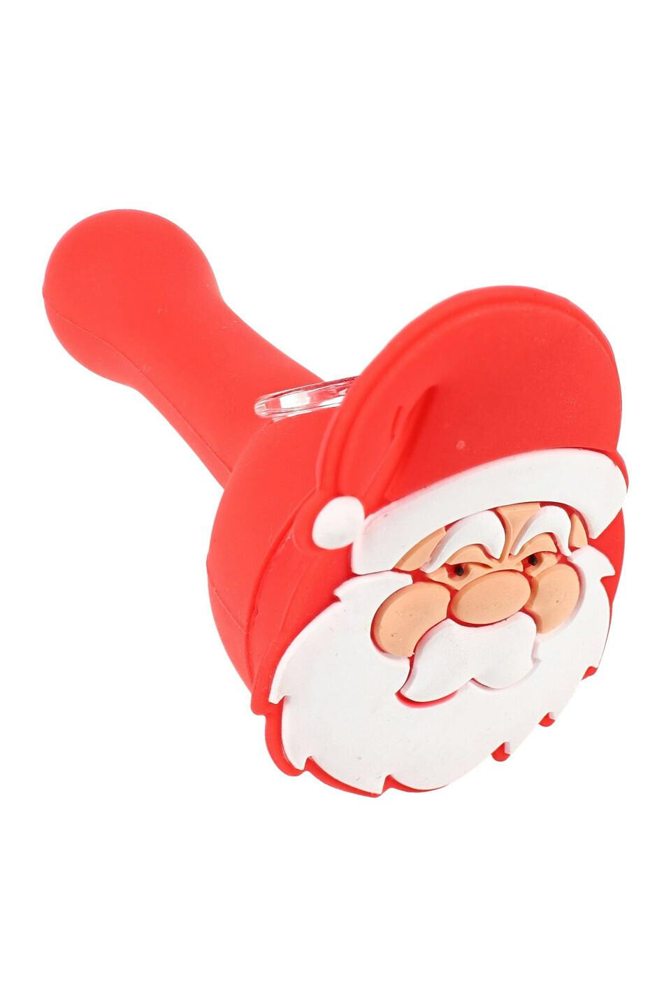 4.5" Silicone SANTA Hand Pipe with Glass Bowl and Decals