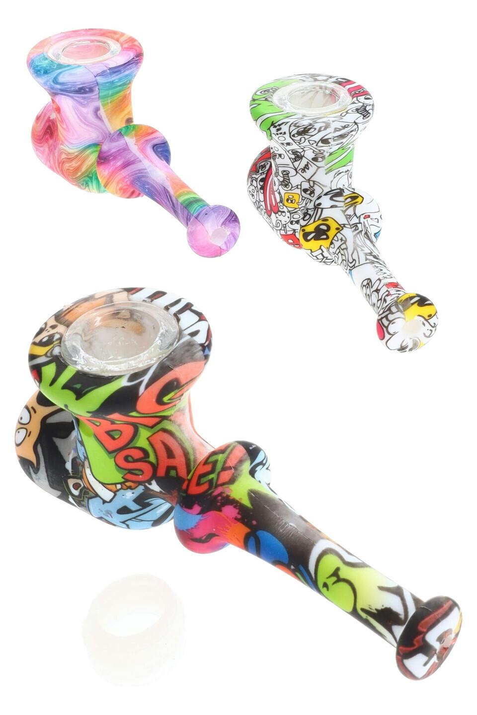 Decal Silicone HAMMER Pipe with Glass Bowl and STASH JAR