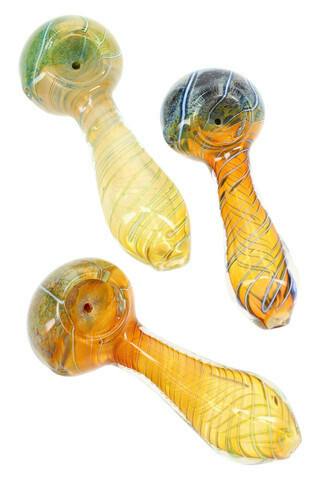 4" Color Changing Multicolor Frit Spiral Striped Glass