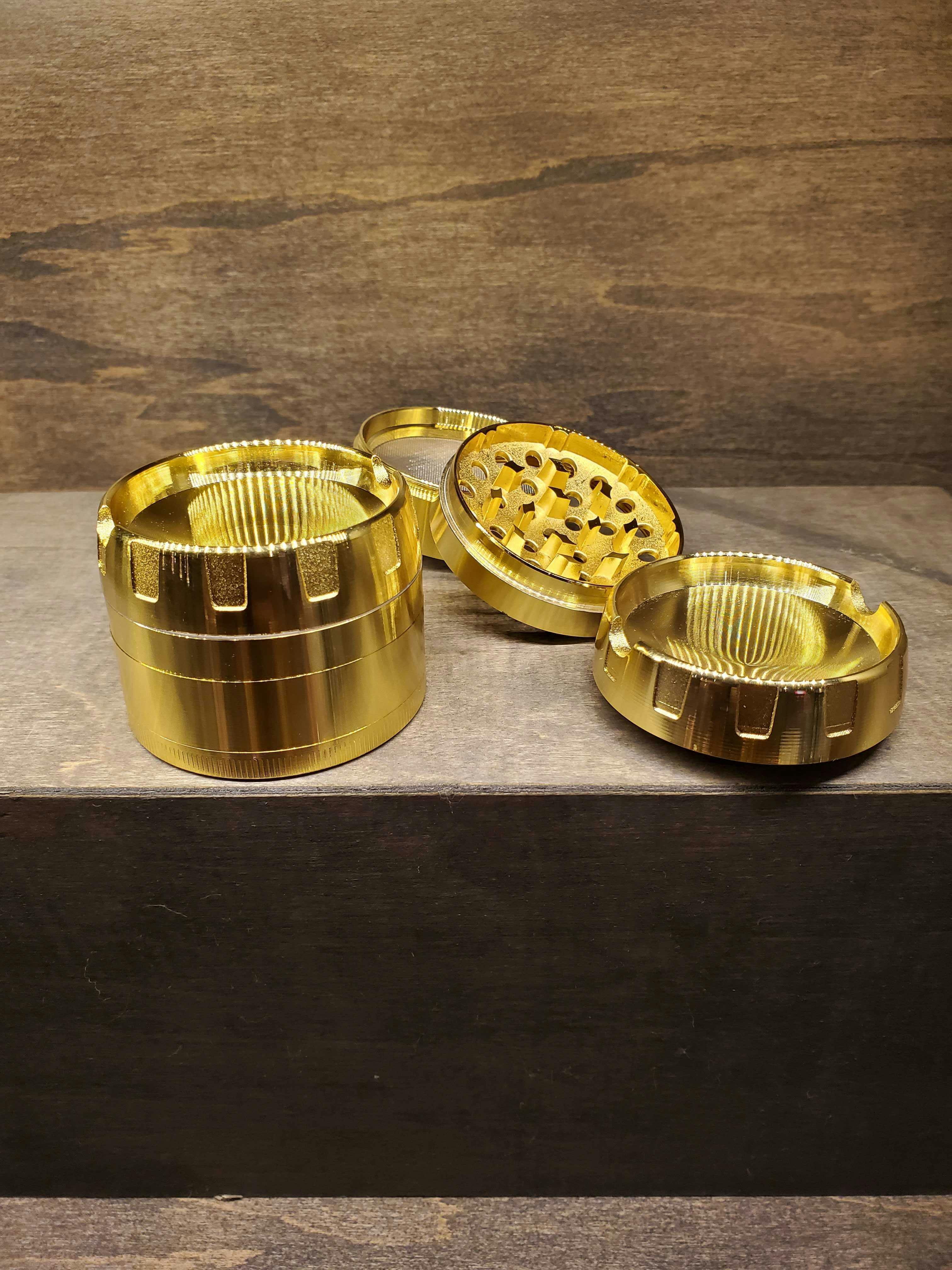 Four Piece Concave Ashtray Top Grinder - Gold